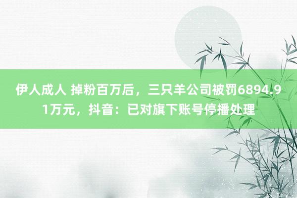 伊人成人 掉粉百万后，三只羊公司被罚6894.91万元，抖音：已对旗下账号停播处理