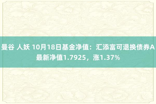 曼谷 人妖 10月18日基金净值：汇添富可退换债券A最新净值1.7925，涨1.37%