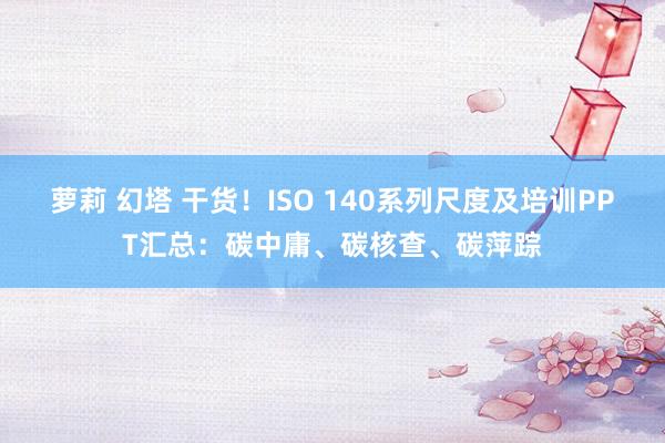 萝莉 幻塔 干货！ISO 140系列尺度及培训PPT汇总：碳中庸、碳核查、碳萍踪